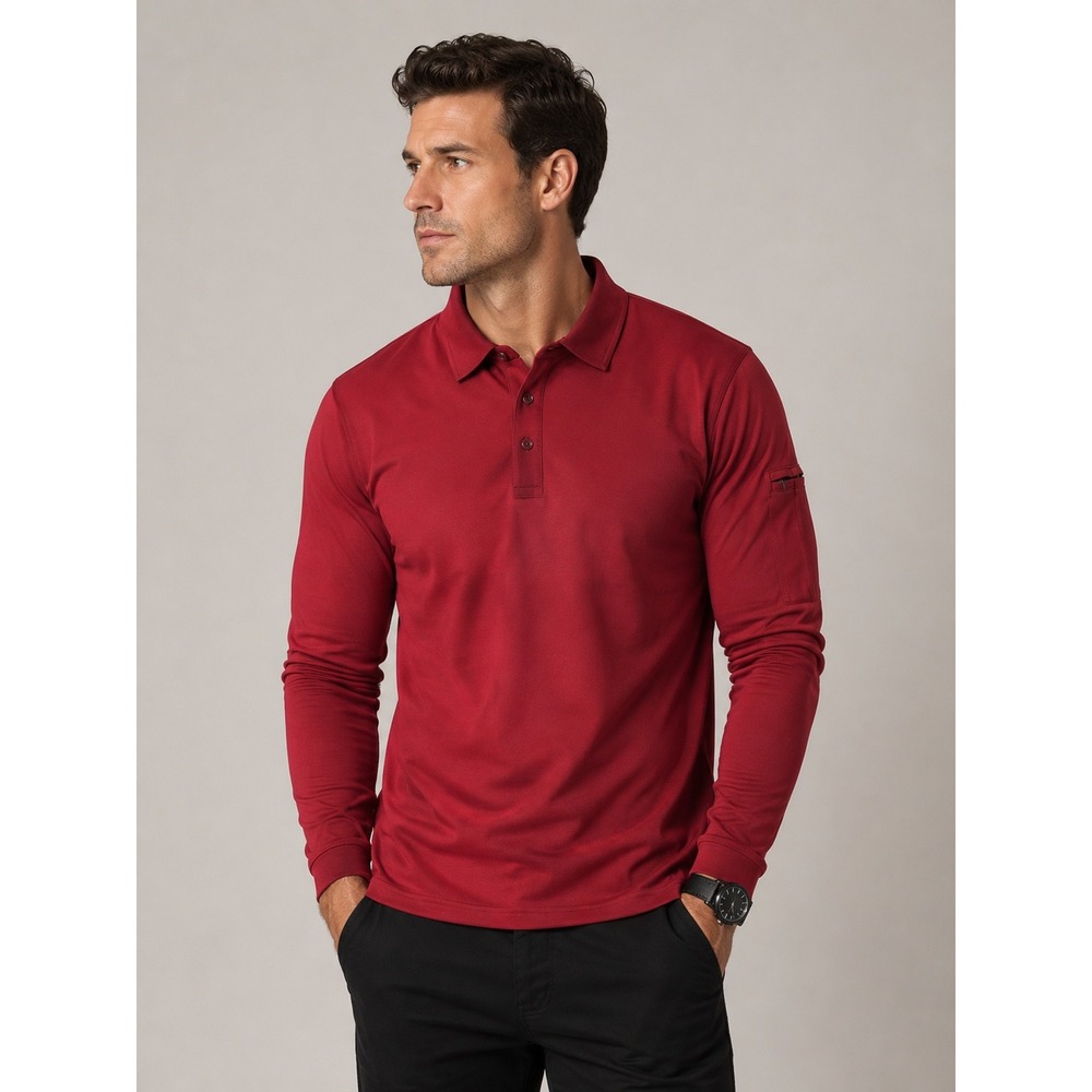 MIER Red Polo Long Sleeve Shirt Men's Sze XL Performance Tactical UPF 50 Utility